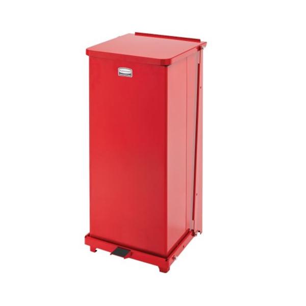 Can Trash Defenders Steel 12gal Step-On Pedal Flat Lid Red Square Each